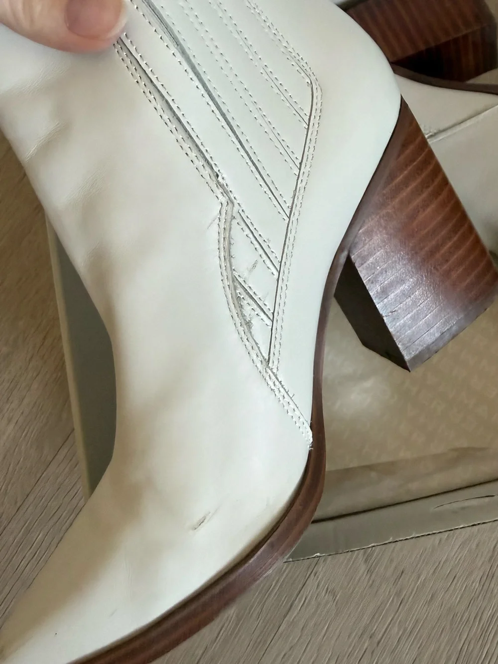 Marc Fisher Cream Leather Ankle Booties with Wood Block Heel